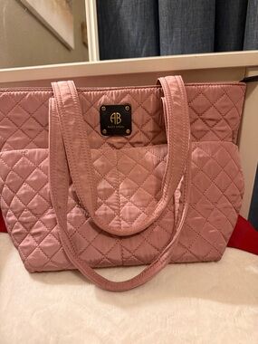 Alexis Bittar Quilted Blush Pink Tote with Gold Logo Plaque